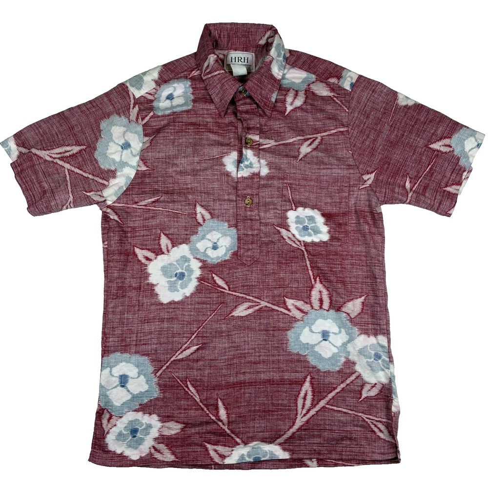 VTG HRH His Royal Highness Hawaii Reverse Print Shirt Maroon Floral Popover S